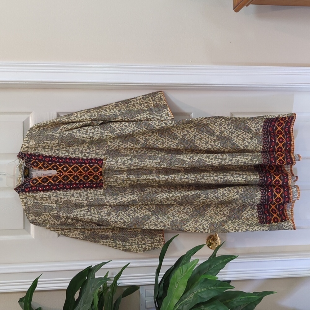 Chinyere Print Multi Flavo Frill Traditional Indian Shirt Men's Size Large - New